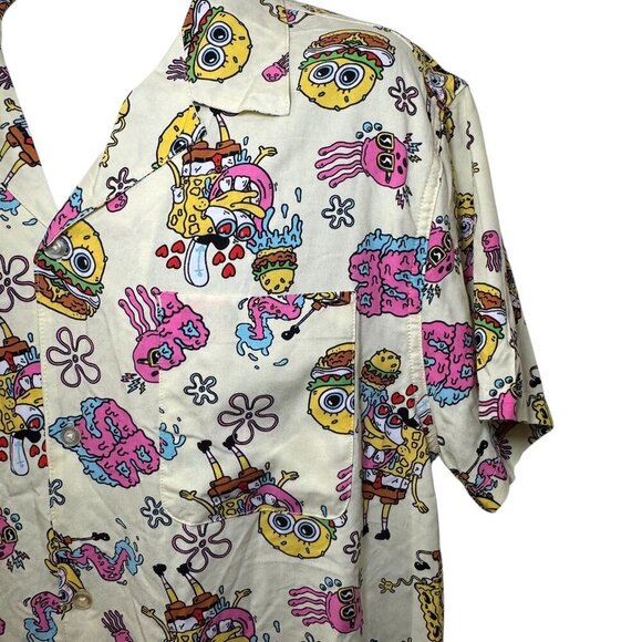 Sponge Bob Squarepants Crabby Patty Hawaiian Camp Shirt Mens Nerd Culture XL NWT - Picture 3 of 7